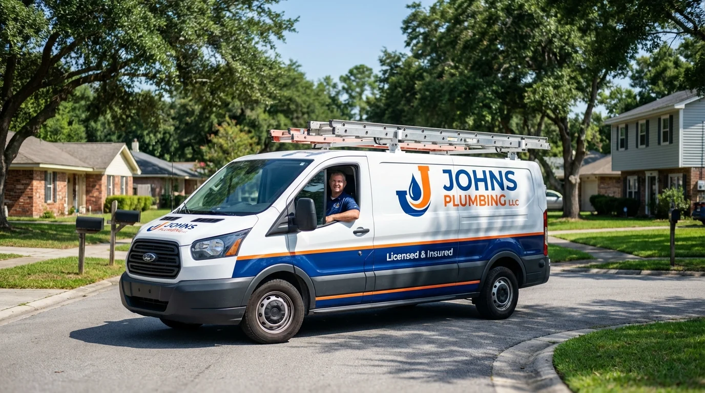 Johns Plumbing LLC service van in Falconer, NY