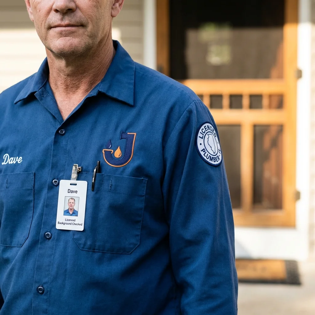 Licensed plumber showing ID badge in Falconer, NY