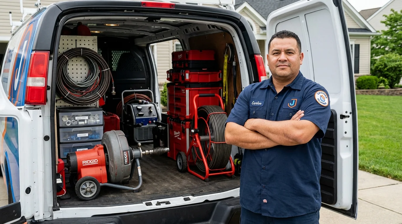 Professional drain cleaning equipment and Johns Plumbing LLC plumber in Falconer