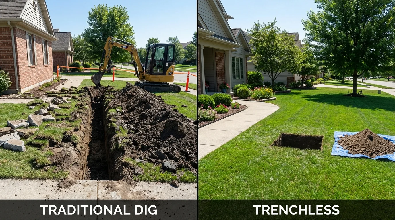 Trenchless sewer repair with minimal yard damage versus traditional excavation in Falconer, NY